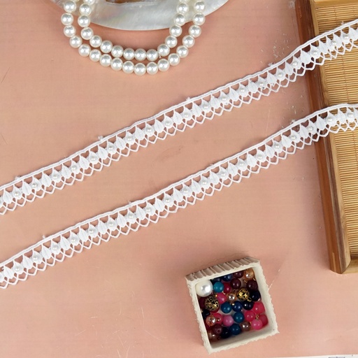 [ALN218 PEARL WHT] One Side Border Lace With Pearl