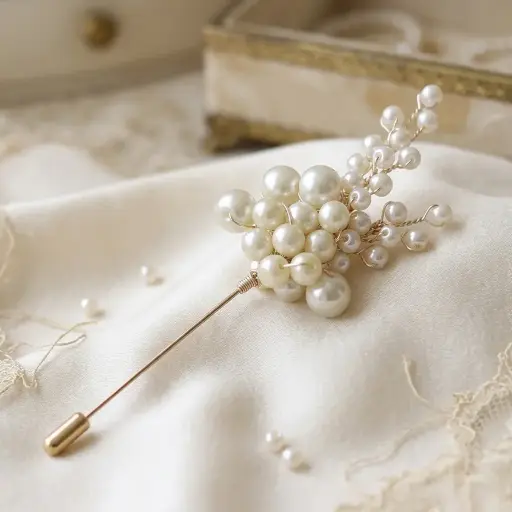 [LP84 PEARL] Wire Twig Bunch Of Pearl Lapel Pin