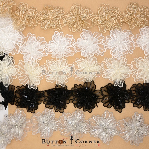 Floral Design Glass Beads Sequence Lace
