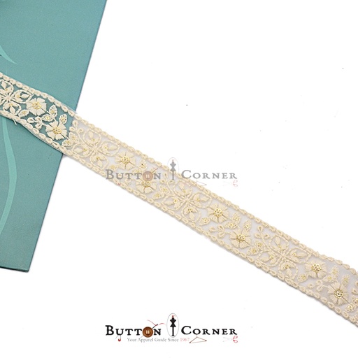[EML408 OW GOLD] Fancy Sequence Embroidery Net Lace