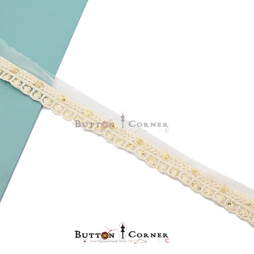 [EML416 OW GOLD] Fancy Sequence Embroidery Net Lace