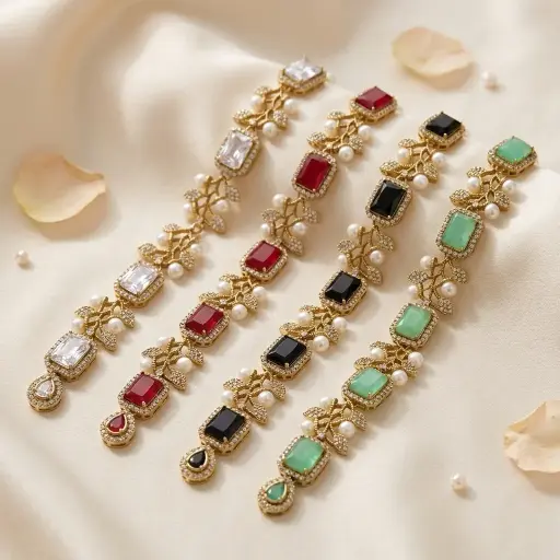 Gold Base Fancy Kundan Button Patti