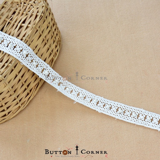 [D9022 PEARL] Double Side Border Lace With Pearl