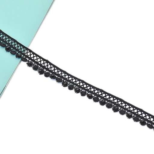 [D4114 PEARL BLK] One Side Border Lace With Pearl