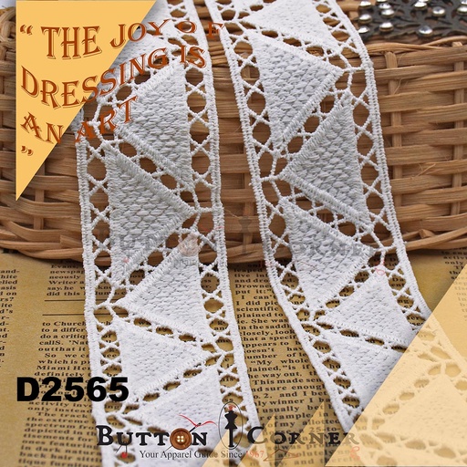 [D2565 WHITE] Double Side Border Shuttle Lace