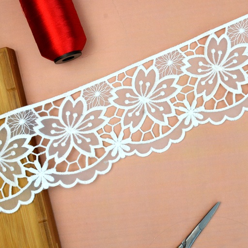 [AL055 WHITE] One Side Border Organza Lace