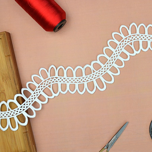 [10503-8 WHITE] Double Side Border Shuttle Lace