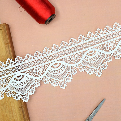 [19636-9 WHITE] One Side Border Shuttle Lace