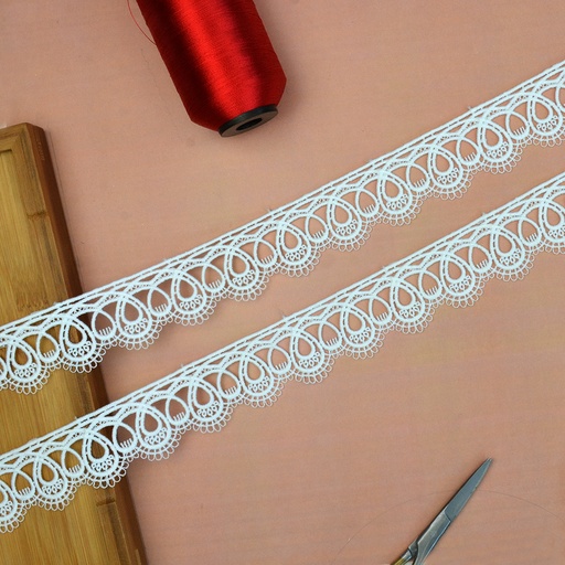 [86513-3 WHITE] One Side Border Shuttle Lace