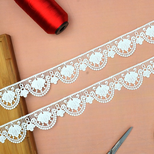 [19673-3 WHITE] One Side Border Shuttle Lace