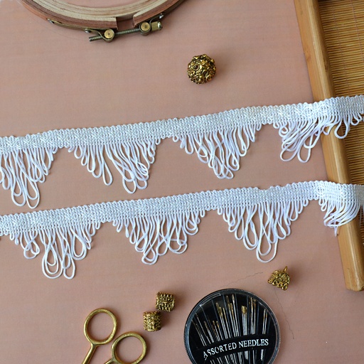 [LSL-222 WHITE] One Side Border Shuttle Hanging Lace