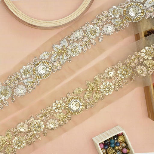 Fancy Glass Beads Sequence Lace