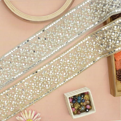 Fancy Metallic Yarn Pearl & Mirror Lace
