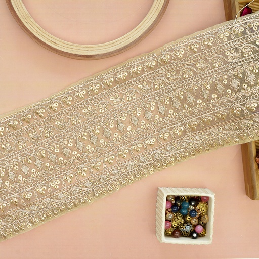 [FANL1095 GOLD] Fancy Metallic Yarn Sequence Lace