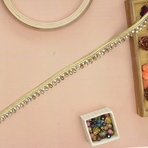 [FANL1097 CHMPGNE GOLD] Fancy Metallic Yarn Crystal Lace