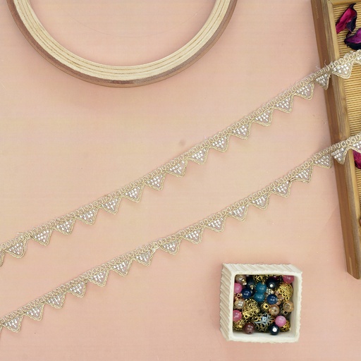 [FANL1103 SILVER GOLD] Fancy Metallic Yarn Glass Beads Lace