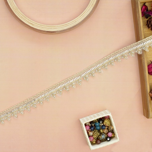 [FANL1104 SILVER GOLD] Fancy Metallic Yarn Glass Beads Lace