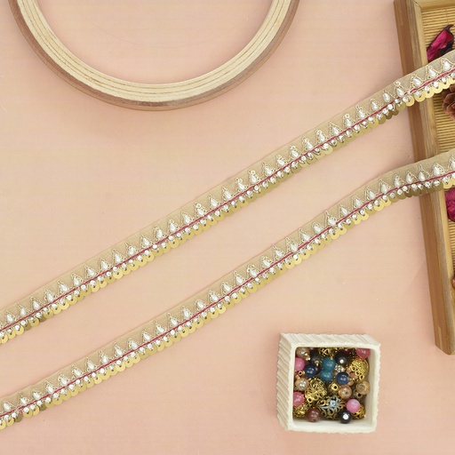 [FANL1111 ANTIQUE GOLD] Fancy Pearl & Stone Sequence Lace