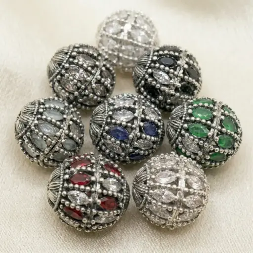 Silver Base Fancy Kundan Ball