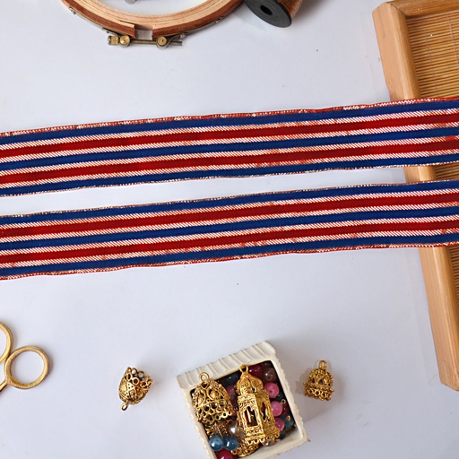 [FANL1126 BLUE RED] Velvet Zari Lace