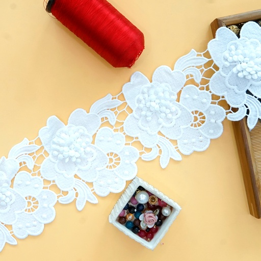 [51475 WHITE] Flower Design Shuttle Lace