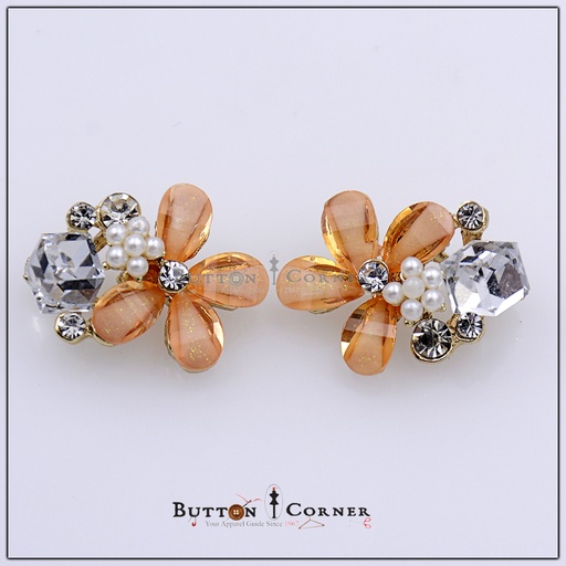[FB317 PEACH] Fancy Button With Pearl & Stones