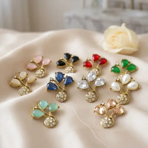 Gold Base Fancy Kundan Button