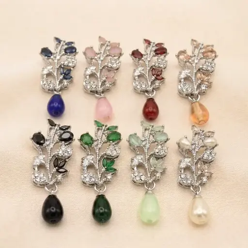 Silver Base Fancy Kundan Button