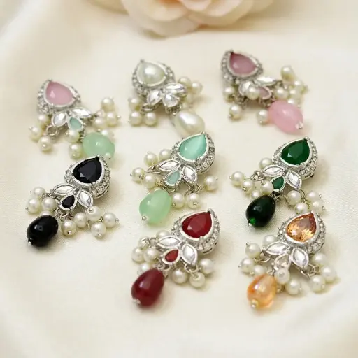 Silver Base Fancy Kundan Button