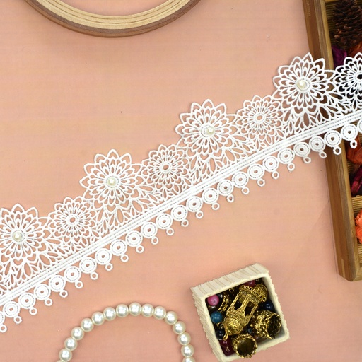 [ALN380 PEARL WHT] One Side Border Lace With Pearl