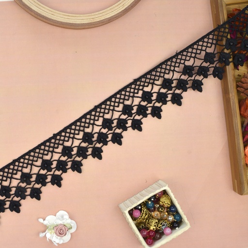 [85830-5 PEARL BLK] One Side Border Lace With Pearl