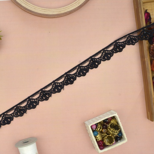 [21148 PEARL BLK] One Side Border Lace With Pearl