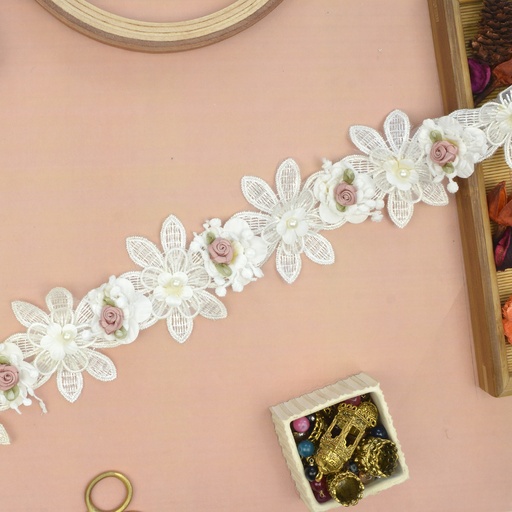 [AY3DL02 WHITE] Organza Flower Lace With Pearl