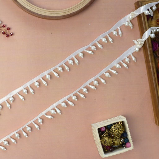 [PRL81 WHITE] Fancy Pearl Hanging Lace