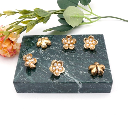 [FB5144 GOLD] Flower Shape Button With Pearl & Stones