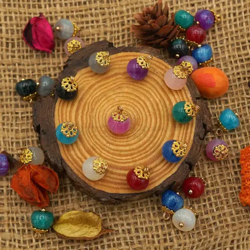 Fancy Marble Glitter Beads Hanging Button