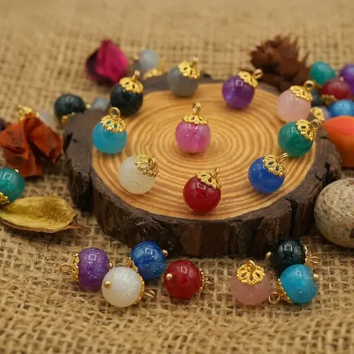 Fancy Marble Glitter Beads Hanging Button