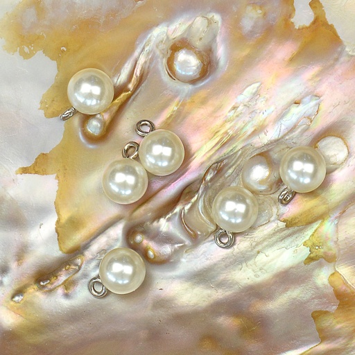 [FB388 PEARLY WHITE] Round Pearl In Metal Wire Button