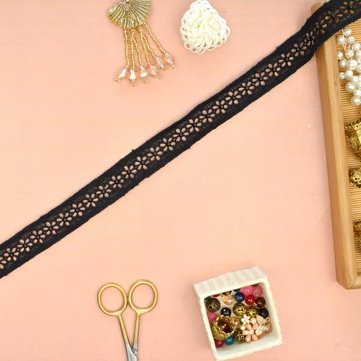 [AL1075 PEARL BLK] Double Side Border Lace With Pearl