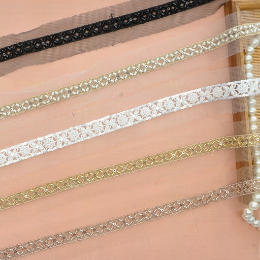 Fancy Glass Beads Metallic Yarn Lace