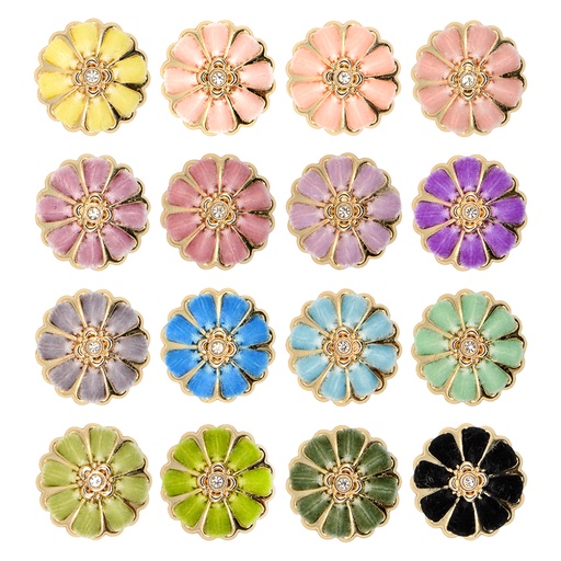 Vintage Style velvet-like petal inlay Button with Rhinestone Centre
