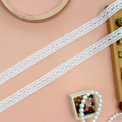 [D11112 WHITE] Double Side Border Shuttle Lace