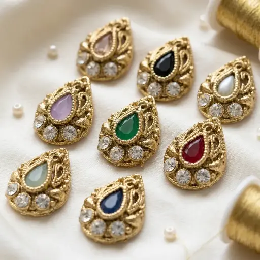 Drop Shape Fancy Kundan Button