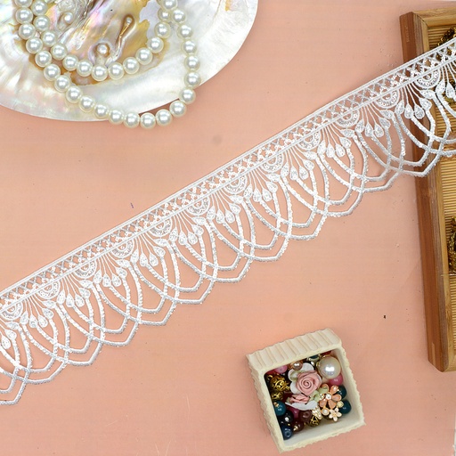 [AL2052/15509-6 WHITE] One Side Border Shuttle Sequence Lace