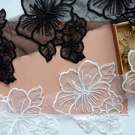 Fancy Glass Beads Sequence Lace