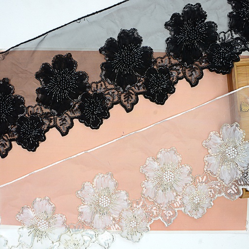 Fancy Glass Beads Sequence Lace