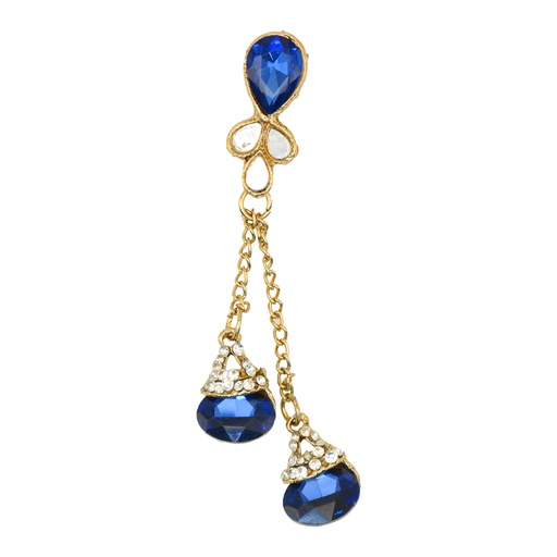 [FA700 DARK INDIGO] Dark Indigo Blue Crystal Hanging Button Tassel with Gold Chain