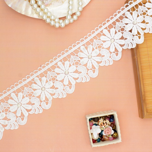 [ALN348 PEARL] One Side Border Lace With Pearl