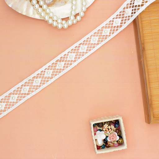 [ALN44 PEARL WHT] Double Side Border Lace With Pearl