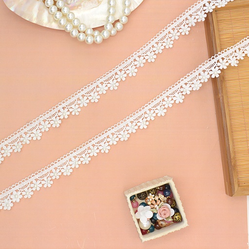 [D4115 PEARL WHT] One Side Border Lace With Pearl
